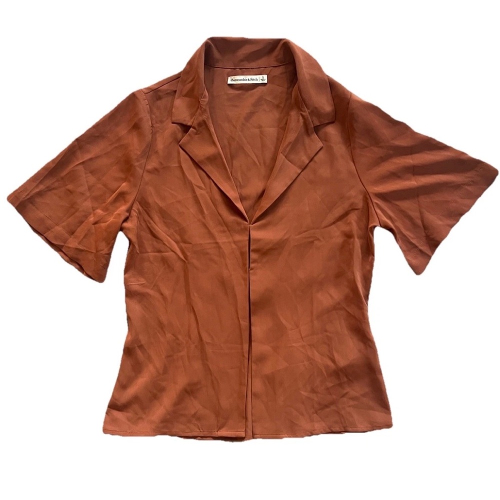 Abercrombie & Fitch Women’s Rust Blouse Small Retro 90s Quiet Luxury Camp Collar